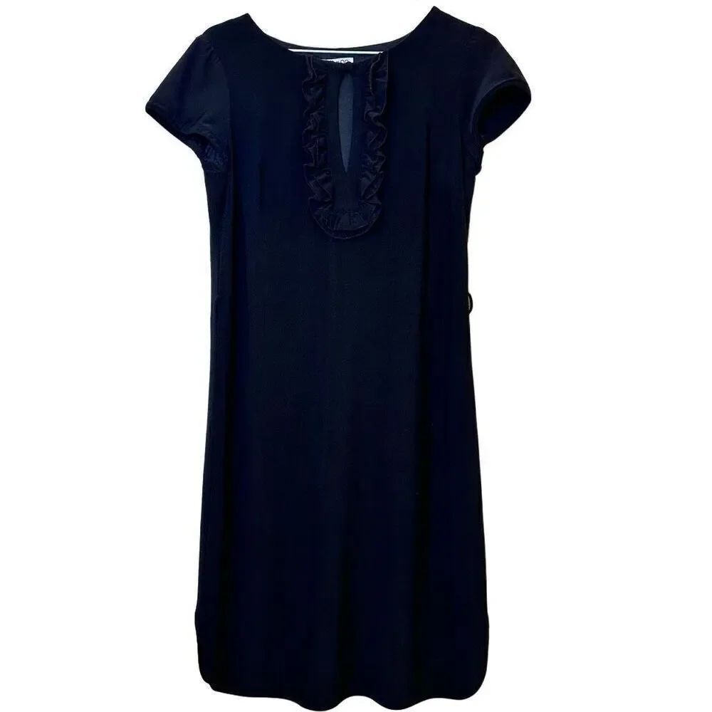 Oc By Oc Ruffle Keyhole Cap Sleeve Stretch Lined Shift Dress Black Size 4
